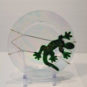 ARTIST Jan Mitchell Iridescent fused Art Glass Gecko Plate Signed